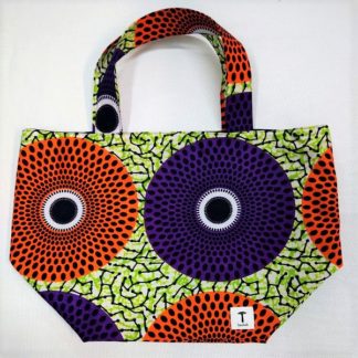 <span style="color: #ff6347; font-style: bold;">【売切】</span><br>043<br>アフリカ布の<br>エコバッグ（大） <br>オレンジ＆パープルサークル