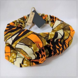 <span style="color: #ff6347; font-style: bold;">【売切】</span><br>052<br>アフリカ布の<br>ヘアバンド<br>オレンジ＆ブラウン