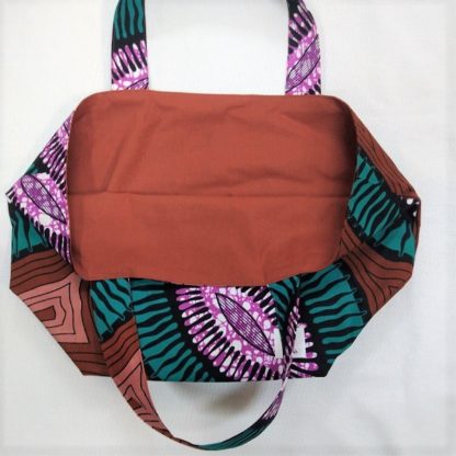 <span style="color: #ff6347; font-style: bold;">【売切】</span><br>036<br>アフリカ布の<br>エコバッグ（大） <br>ブラウン＆グリーン - 画像 (2)