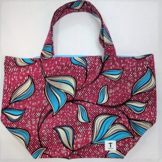 <span style="color: #ff6347; font-style: bold;">【売切】</span><br>033<br>アフリカ布の<br>エコバッグ（大） <br>レッド＆ブルーリーブス