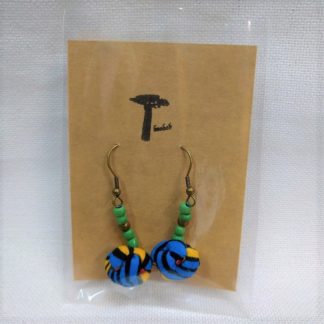 <span style="color: #ff6347; font-style: bold;">【売切】</span><br>050<br>アフリカ布で作ったピアス<br>ブルー&イエロー