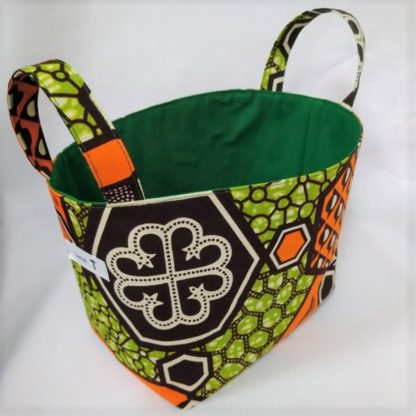 <span style="color: #ff6347; font-style: bold;">【売切】</span><br>180<br>アフリカ布で作った小物入れ（大）<br>オレンジ＆グリーン - 画像 (2)