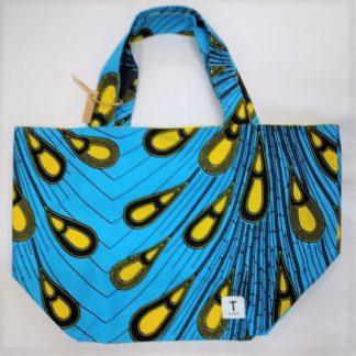 <span style="color: #ff6347; font-style: bold;">【売切】</span><br>030<br>アフリカ布の<br>エコバッグ（大） <br>ブルー＆イエロー