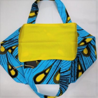 <span style="color: #ff6347; font-style: bold;">【売切】</span><br>030<br>アフリカ布の<br>エコバッグ（大） <br>ブルー＆イエロー - 画像 (2)