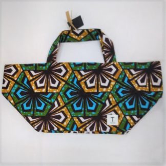 <span style="color: #ff6347; font-style: bold;">【売切】</span><br>023<br>アフリカ布の<br>エコバッグ<br>ブルー＆ブラウン