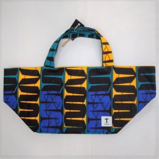<span style="color: #ff6347; font-style: bold;">【売切】</span><br>025<br>アフリカ布の<br>エコバッグ<br>イエロー＆ブルー