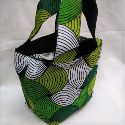 <span style="color: #ff6347; font-style: bold;">【売切】</span><br>090アフリカ布のトートバッグ<br>小<br>グリーン＆ホワイト - 画像 (2)