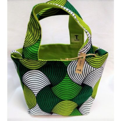<span style="color: #ff6347; font-style: bold;">【売切】</span><br>089アフリカ布のトートバッグ<br>小<br>グリーン＆ホワイト