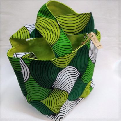 <span style="color: #ff6347; font-style: bold;">【売切】</span><br>089アフリカ布のトートバッグ<br>小<br>グリーン＆ホワイト - 画像 (2)