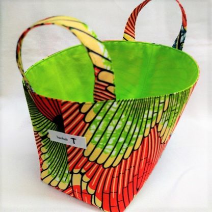 <span style="color: #ff6347; font-style: bold;">【売切】</span><br>174<br>アフリカ布で作った小物入れ（大）<br>レッド＆グリーン - 画像 (2)