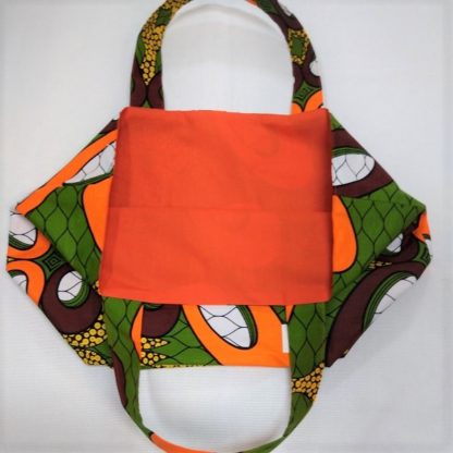 <span style="color: #ff6347; font-style: bold;">【売切】</span><br>020<br>アフリカ布の<br>エコバッグ（大） <br>グリーン＆オレンジ - 画像 (2)