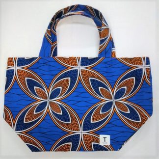 <span style="color: #ff6347; font-style: bold;">【売切】</span><br>019<br>アフリカ布の<br>エコバッグ（大） <br>ブルー＆オレンジ