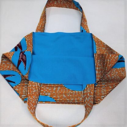 <span style="color: #ff6347; font-style: bold;">【売切】</span><br>014<br>アフリカ布の<br>エコバッグ（大） <br>オレンジ＆ブルーバード - 画像 (2)