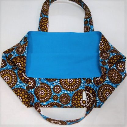 <span style="color: #ff6347; font-style: bold;">【売切】</span><br>013<br>アフリカ布の<br>エコバッグ（大） <br>ブラウン＆ブルー - 画像 (2)