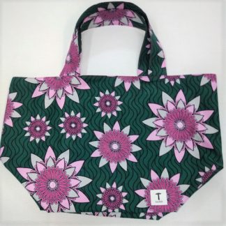 <span style="color: #ff6347; font-style: bold;">【売切】</span><br>191<br>アフリカ布の<br>エコバッグ（大） <br>グリーンフラワー