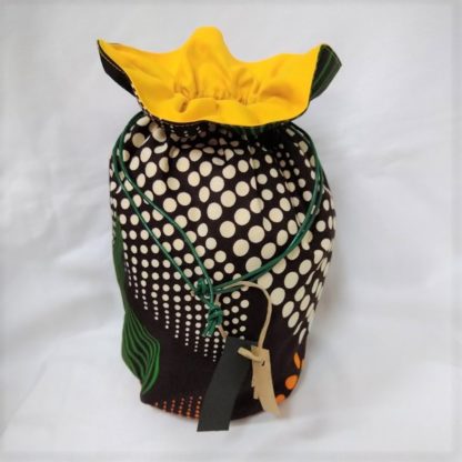 <span style="color: #ff6347; font-style: bold;">【売切】</span><br>065<br>ハネ付き丸底巾着<br>ブラック＆グリーン