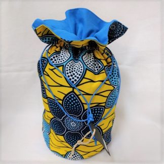 <span style="color: #ff6347; font-style: bold;">【売切】</span><br>064<br>ハネ付き丸底巾着<br>イエロー＆ブルーフラワー