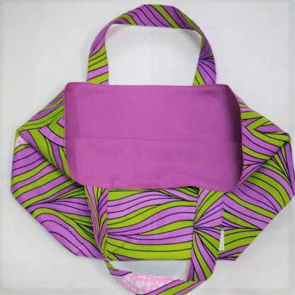 <span style="color: #ff6347; font-style: bold;">【売切】</span><br>195<br>アフリカ布の<br>エコバッグ（大） <br>パープル＆グリーン - 画像 (2)
