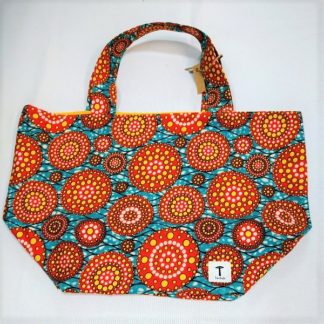 <span style="color: #ff6347; font-style: bold;">【売切】</span><br>197<br>アフリカ布の<br>エコバッグ（大） <br>ブルー＆レッド