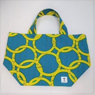 <span style="color: #ff6347; font-style: bold;">【売切】</span><br>182<br>アフリカ布の<br>エコバッグ（大） <br>グリーン＆イエローサークル