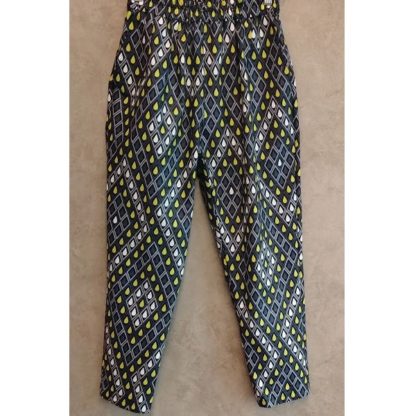 <span style="color: #ff6347; font-style: bold;">【売切】</span><br>083<br>アフリカ布の<br>タックパンツ<br>ネイビー＆ドロップ