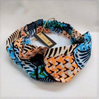 <span style="color: #ff6347; font-style: bold;">【売切】</span><br>018<br>アフリカ布の<br>ヘアバンド<br>オレンジ＆ライトブルー