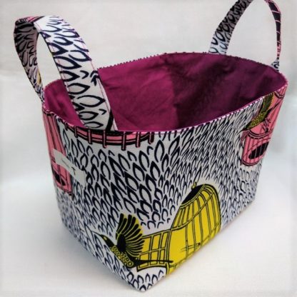 <span style="color: #ff6347; font-style: bold;">【売切】</span><br>159<br>アフリカ布で作った小物入れ（大）<br>ホワイト＆バード - 画像 (2)