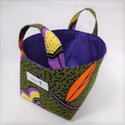 <span style="color: #ff6347; font-style: bold;">【売切】</span><br>155<br>アフリカ布で作った小物入れ（小）<br>カーキ＆パープル - 画像 (2)