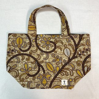 <span style="color: #ff6347; font-style: bold;">【売切】</span><br>175<br>アフリカ布の<br>エコバッグ（大） <br>ボタニカル＆ライトブラウン