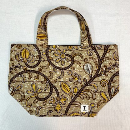 <span style="color: #ff6347; font-style: bold;">【売切】</span><br>175<br>アフリカ布の<br>エコバッグ（大） <br>ボタニカル＆ライトブラウン