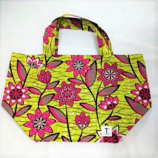 <span style="color: #ff6347; font-style: bold;">【売切】</span><br>170<br>アフリカ布の<br>エコバッグ（大） <br>ピンクフラワー