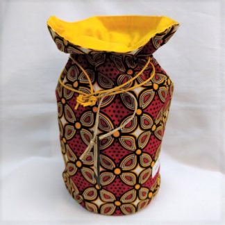 <span style="color: #ff6347; font-style: bold;">【売切】</span><br>055<br>ハネ付き丸底巾着<br>レッド＆イエローフラワー