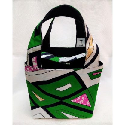 <span style="color: #ff6347; font-style: bold;">【売切】</span><br>082アフリカ布のトートバッグ<br>小<br>グリーン＆ピンク