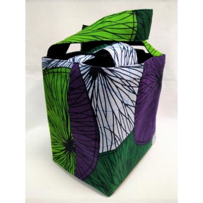 <span style="color: #ff6347; font-style: bold;">【売切】</span><br>081アフリカ布のトートバッグ<br>小<br>グリーン＆パープル - 画像 (2)