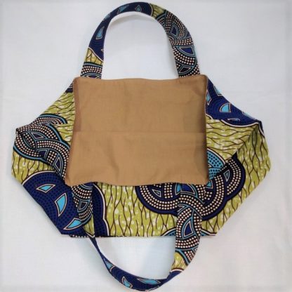 <span style="color: #ff6347; font-style: bold;">【売切】</span><br>168<br>アフリカ布の<br>エコバッグ（大） <br>ブルー＆ライトグリーン - 画像 (2)