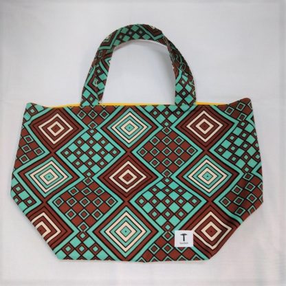 <span style="color: #ff6347; font-style: bold;">【売切】</span><br>167<br>アフリカ布の<br>エコバッグ（大） <br>チョコミント