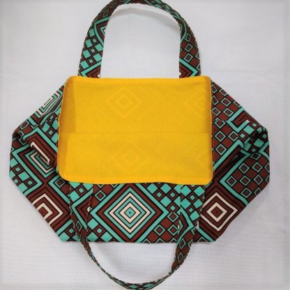 <span style="color: #ff6347; font-style: bold;">【売切】</span><br>167<br>アフリカ布の<br>エコバッグ（大） <br>チョコミント - 画像 (2)