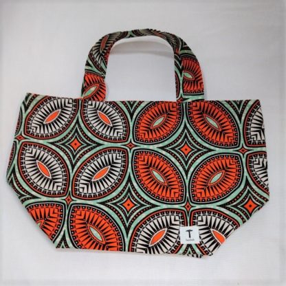 <span style="color: #ff6347; font-style: bold;">【売切】</span><br>164<br>アフリカ布の<br>エコバッグ（大） <br>オレンジ＆ホワイト