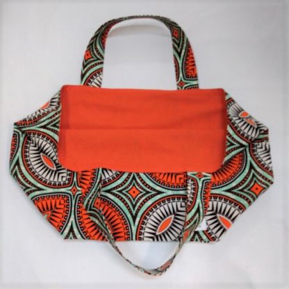 <span style="color: #ff6347; font-style: bold;">【売切】</span><br>164<br>アフリカ布の<br>エコバッグ（大） <br>オレンジ＆ホワイト - 画像 (2)