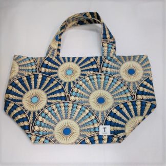 <span style="color: #ff6347; font-style: bold;">【売切】</span><br>162<br>アフリカ布の<br>エコバッグ（大） <br>シルバーラメ＆ブルー