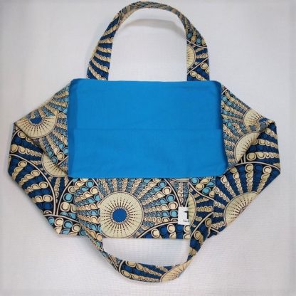 <span style="color: #ff6347; font-style: bold;">【売切】</span><br>162<br>アフリカ布の<br>エコバッグ（大） <br>シルバーラメ＆ブルー - 画像 (2)