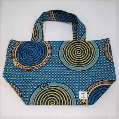 <span style="color: #ff6347; font-style: bold;">【売切】</span><br>161<br>アフリカ布の<br>エコバッグ（大） <br>ゴールドラメ＆ブルー