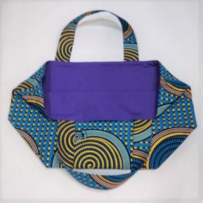 <span style="color: #ff6347; font-style: bold;">【売切】</span><br>161<br>アフリカ布の<br>エコバッグ（大） <br>ゴールドラメ＆ブルー - 画像 (2)