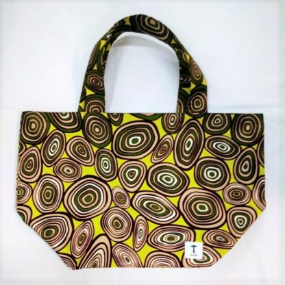 <span style="color: #ff6347; font-style: bold;">【売切】</span><br>160<br>アフリカ布の<br>エコバッグ（大） <br>ブラウン＆ライトグリーン