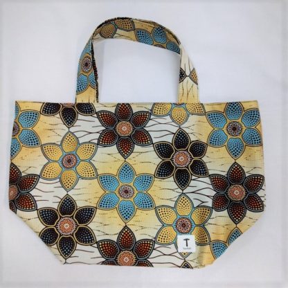 <span style="color: #ff6347; font-style: bold;">【売切】</span><br>159<br>アフリカ布の<br>エコバッグ（大） <br>ゴールドラメ＆フラワー