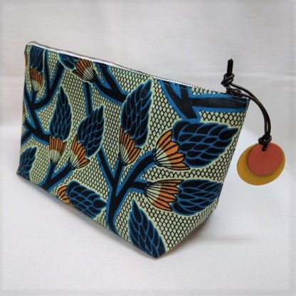 <span style="color: #ff6347; font-style: bold;">【売切】</span><br>097<br>アフリカ布で作ったポーチ<br>ブルーボタニカル - 画像 (2)