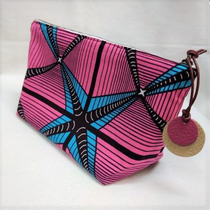 <span style="color: #ff6347; font-style: bold;">【売切】</span><br>096<br>アフリカ布で作ったポーチ<br>ピンク＆ブルー - 画像 (2)
