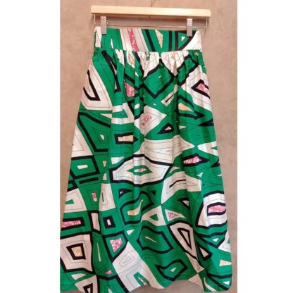 <span style="color: #ff6347; font-style: bold;">【売切】</span><br>070<br>アフリカ布の<br>スカート<br>グリーン