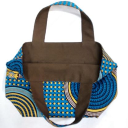 <span style="color: #ff6347; font-style: bold;">【売切】</span><br>078<br>アフリカ布のトートバッグ<br>中<br>ゴールドラメ＆ブルー - 画像 (2)