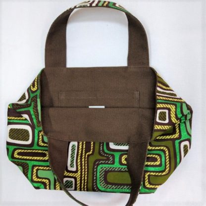 <span style="color: #ff6347; font-style: bold;">【売切】</span><br>073アフリカ布のトートバッグ<br>中<br>グリーンラメ - 画像 (2)